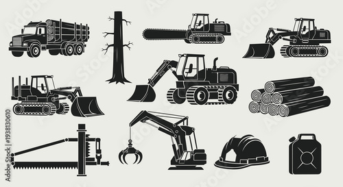 Heavy Forestry Logging Equipment and Timber Industry Vehicles