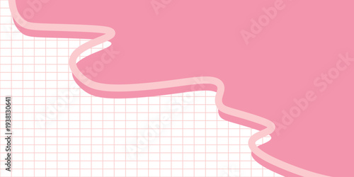 A vibrant pink abstract design on a white graph paper background with a wavy line
