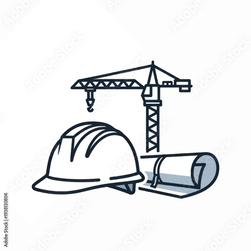 Wallpaper Mural Construction Hard Hat Crane Blueprint Illustration. Torontodigital.ca