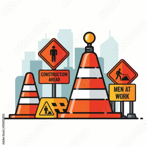 Wallpaper Mural Construction Cones and Warning Signs. Torontodigital.ca