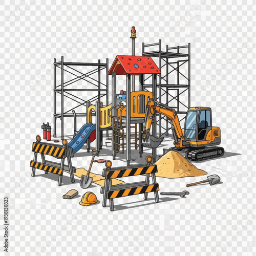 Wallpaper Mural Construction Site Playground Equipment Excavator Machinery. Torontodigital.ca