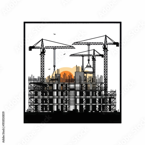 Wallpaper Mural Construction Site with Cranes and Building 1. Torontodigital.ca