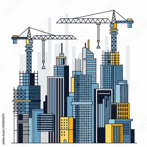 Wallpaper Mural Cranes and Buildings in Cityscape Construction. Torontodigital.ca