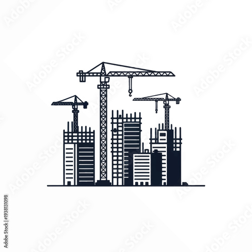 Wallpaper Mural Cranes Building Skyscrapers Construction Site Illustration. Torontodigital.ca