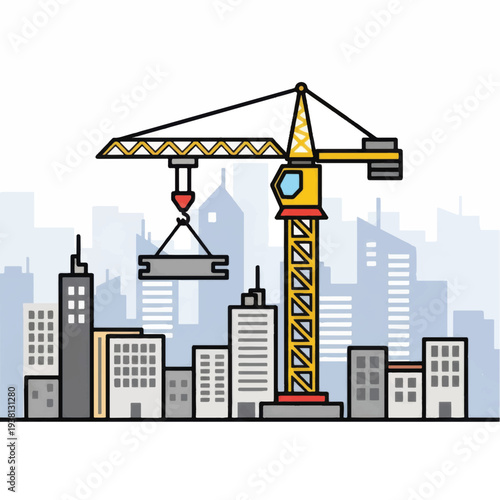 Wallpaper Mural Yellow Crane Lifting Heavy Load Construction Site. Torontodigital.ca