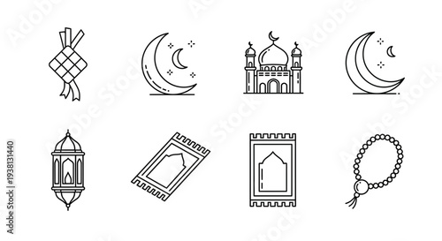 Islamic Symbols and Icons Set Illustration.