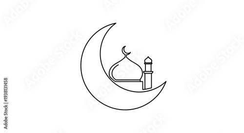 Islamic Symbol Crescent Moon Mosque Illustration.