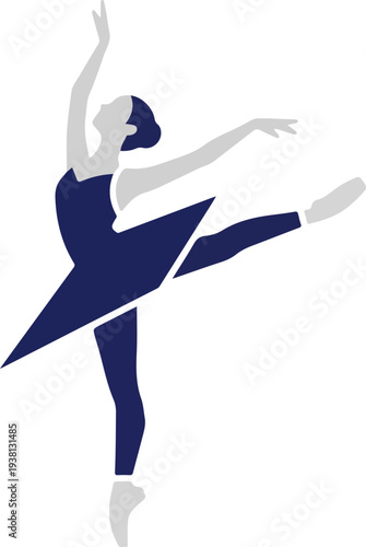 Elegant ballerina performing a graceful dance pose in a minimalist, modern illustration style with clean lines and a sophisticated color palette