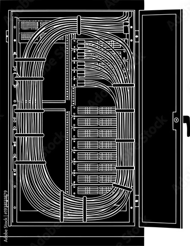Complex network cable management inside an open server enclosure