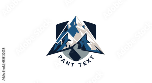 Mountain Range Emblem with Hexagonal Frame - Adventure and Nature Symbol