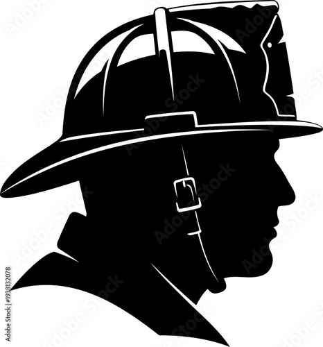 Firefighter head profile silhouette wearing protective helmet