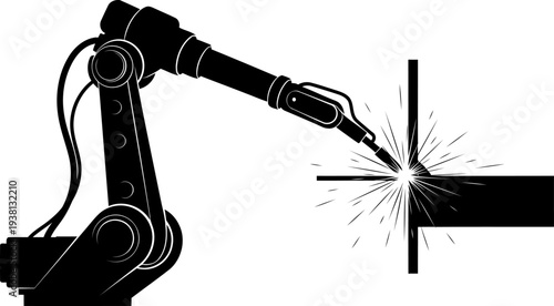 Industrial robotic arm performing precision welding with sparks