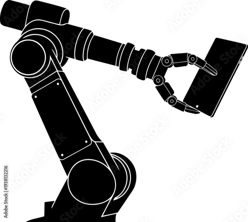 Industrial robotic arm holding smartphone for automation