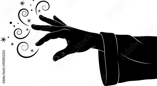 Magician hand casting mystical spell silhouette