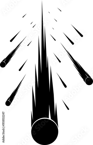 Meteor shower silhouette falling from the sky