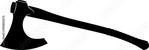 Medieval bearded axe silhouette with long wooden handle