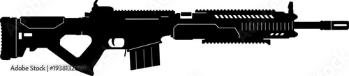 Tactical assault rifle silhouette with modern attachments