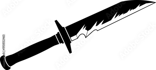 Tactical combat knife silhouette with serrated blade