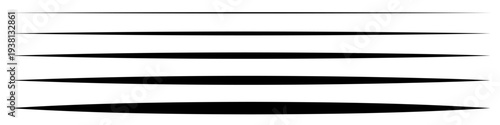 A set of horizontal black lines of varying thickness that symmetrically taper towards both ends. The graphic elements have sharp edges and resemble elongated rhombuses or calligraphic strokes.