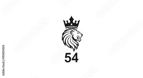 Royal Lion Emblem with Number Fifty Four, Majestic Symbol Design