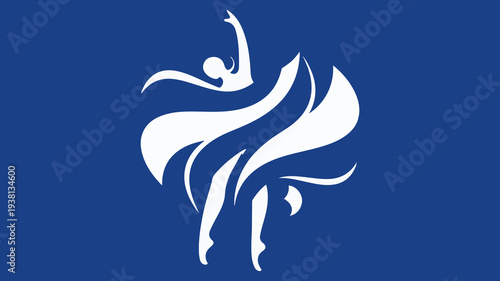 Elegant dancer in white fluid motion against a vibrant blue backdrop, embodying the spirit of global celebration and artistic expression