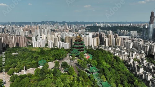 Chongqing Pagoda Temple Aerial View with City Skyline