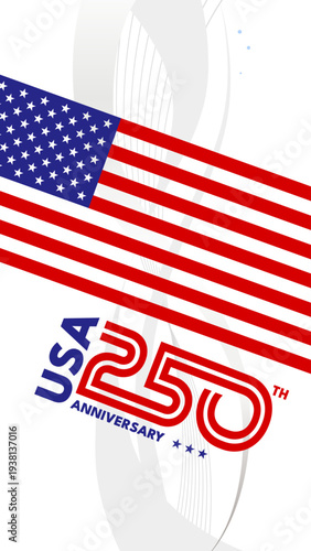 United states 250th anniversary, celebration banner set. Vector illustration of national holiday, 1776-2026, stars and stripes design. 