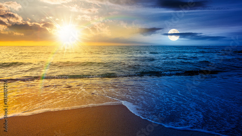 Foto sandy sea beach background on autumn equinox