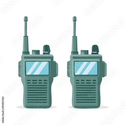 Pair of two-way radios, communication devices, isolated illustration