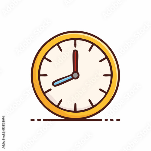 Cartoon-style illustration of a yellow clock showing time, suitable for concept design