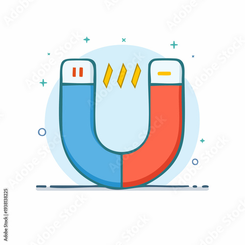 Cartoon illustration of a horseshoe magnet with magnetic field lines