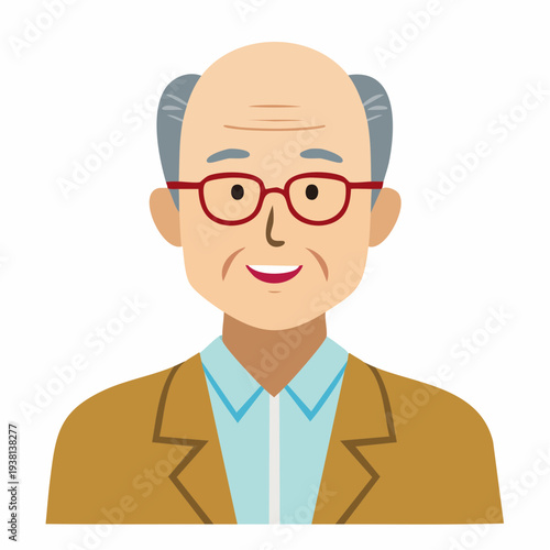 Elderly Man Portrait Cartoon Smiling Wearing Glasses