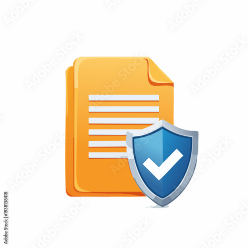 Document file icon secured with a shield symbol, data protection concept