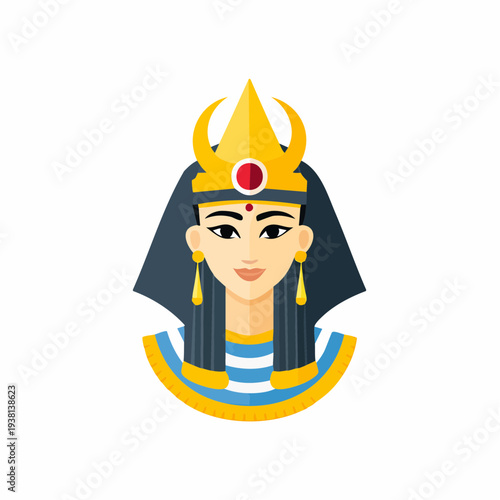 Cartoon illustration of a stylized Ancient Egyptian queen wearing a crown