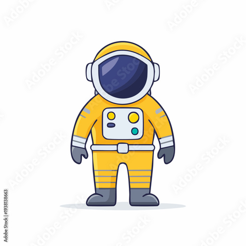 Cartoon astronaut character in yellow spacesuit ready for space exploration