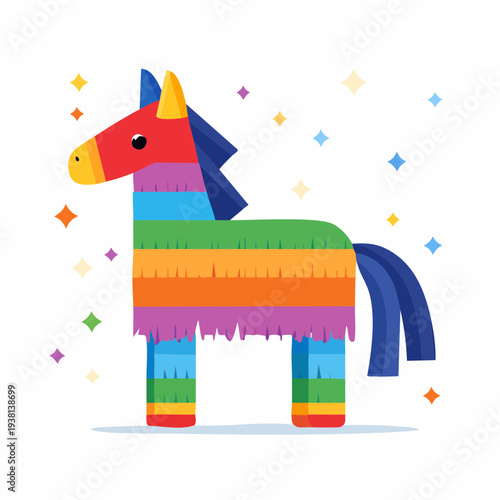 Colorful Horse Pinata Illustration with Geometric Stars
