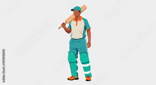 Cricketer standing with bat on white background