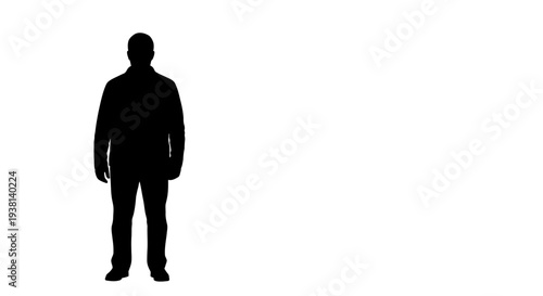 Silhouette of a man standing alone in a minimalist environment from a frontal viewpoint