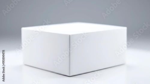Blank White Cardboard Box Mockup Studio Shot. Minimalist small rectangular packaging container on a light neutral background, perfect template for product branding, e-commerce, and logistics design.