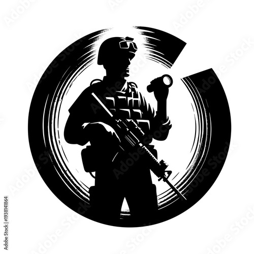 Soldier holding flashlight in dark tunnel