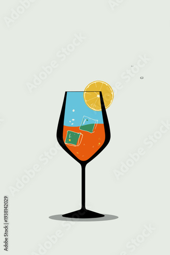 Minimalist Aperol Spritz Contour Glass Illustration