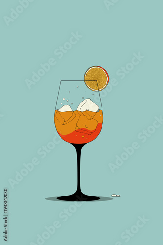 Minimalist Aperol Spritz Contour Glass Illustration