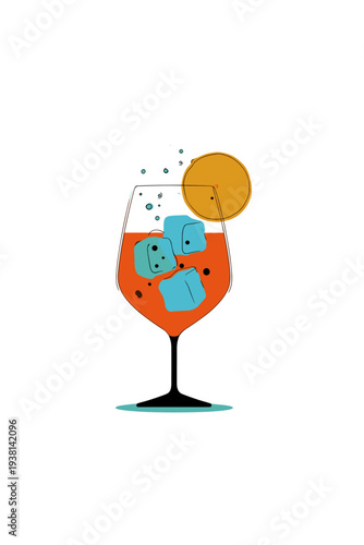 Minimalist Aperol Spritz Contour Glass Illustration