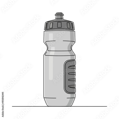 Sleek vector line art illustration of a modern sports water bottle, representing active lifestyle, hydration, fitness, and health on the go