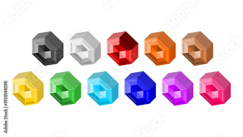 collection hexagon shape design with colorful gem concept with various colors and isometric effects. 
