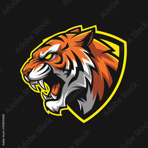 Aggressive Tiger Head Logo Design Illustration.