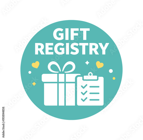 Flat vector badge GIFT REGISTRY simple white gift with checklist good for package business info about product
