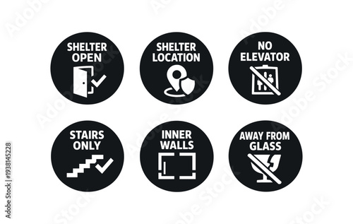  six separate flat vector badges badge solid black circle with the text minimal good look design good for package business info about product consistent style