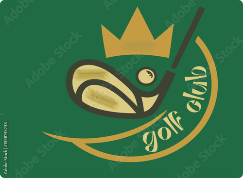 Vector golf club logo with crown golf ball and club symbol representing elite sport luxury recreation and golf club identity.