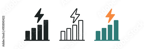 productivity boost three lightning bolt over bar chart orange and teal